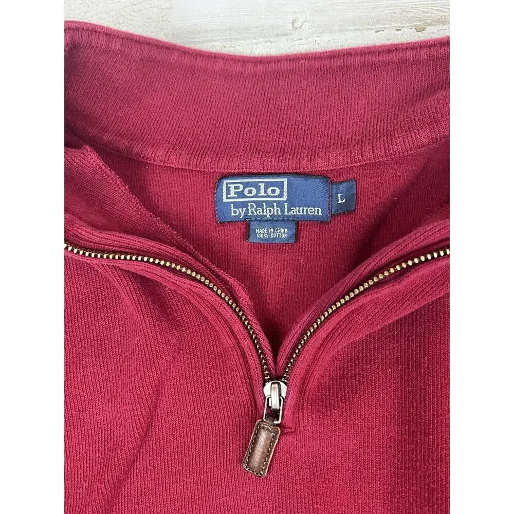 Polo Ralph Lauren Men's Large Red 1/4 Zip Pullover Sweater Cotton Knit Pony Logo